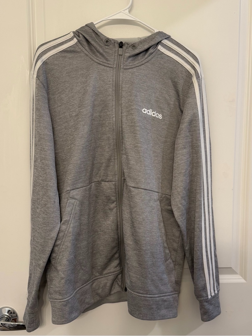 adidas Gray Performance Hooded Zip Jacket with White Stripes